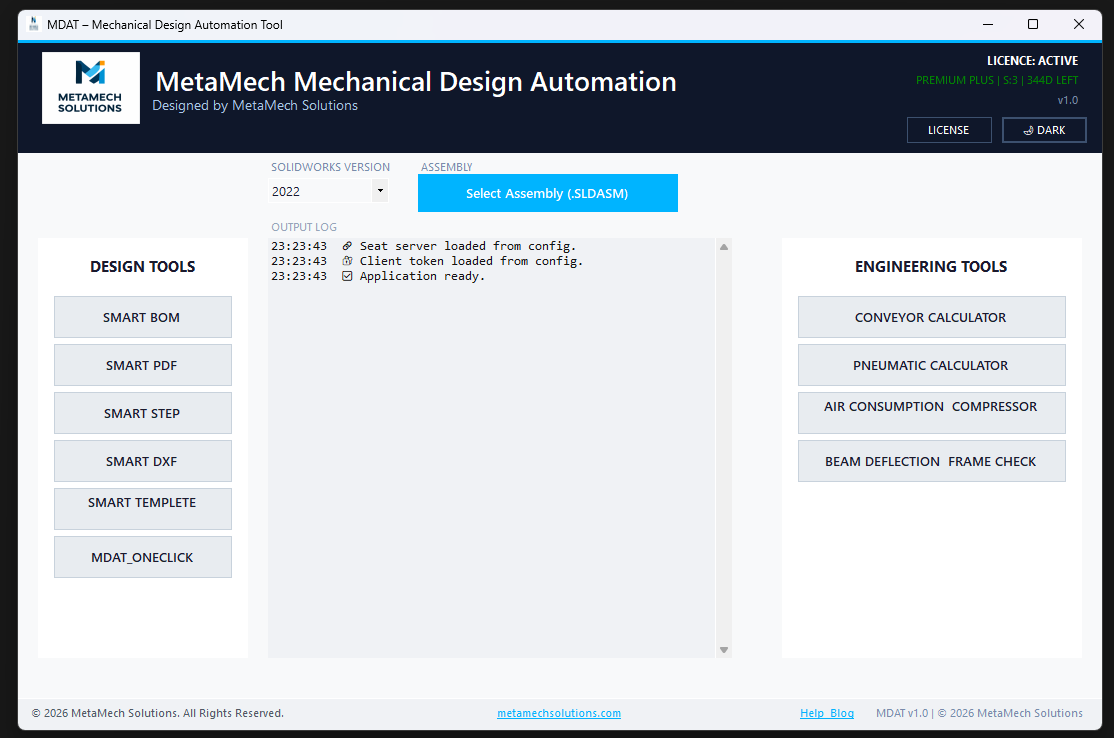 MetaMech MDAT application interface